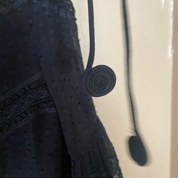 Rococo Sand x REVOLVE Selene Blouse in Black peasant sleeve beaded sheer top new - Picture 10 of 13